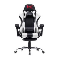 Silla gamer Kuzler RIK-101B, 150 kg, reposapiés, almohadillas, estructura metálica, reclinable, blanca y negra
